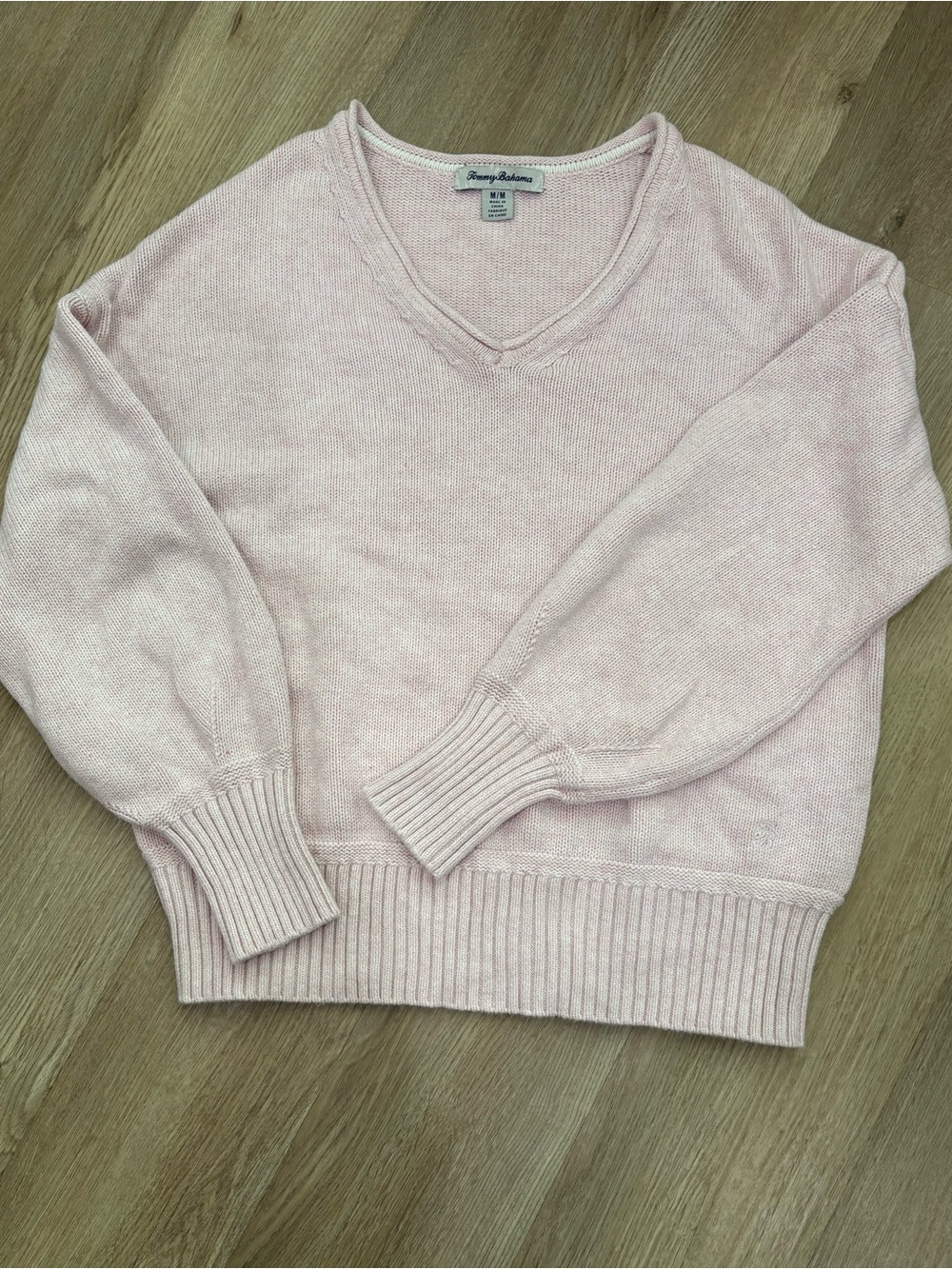 Tommy Bahama Blush Pink Rose Heather 100% Cotton V-Neck Sweater Women's Med EUC